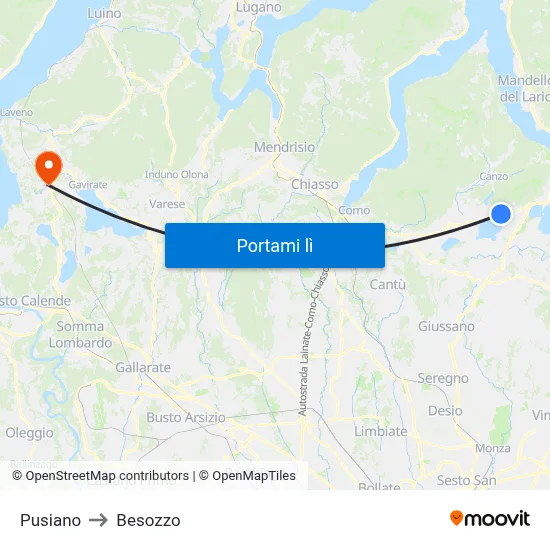 Pusiano to Besozzo map