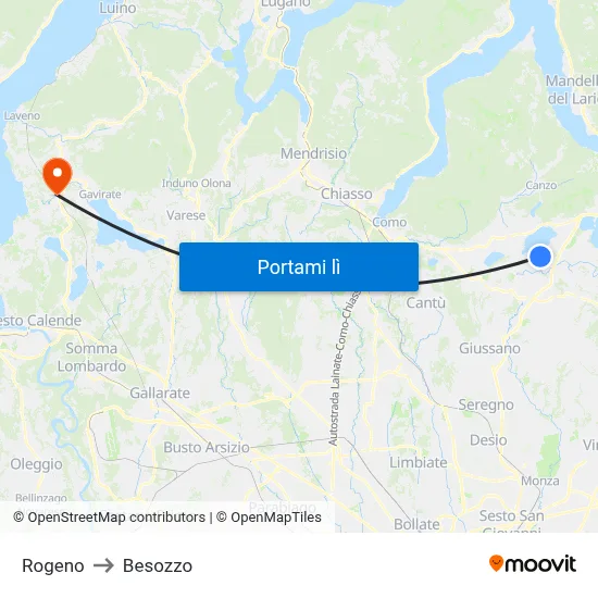 Rogeno to Besozzo map