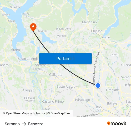Saronno to Besozzo map
