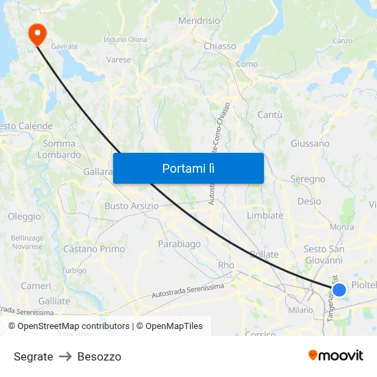 Segrate to Besozzo map