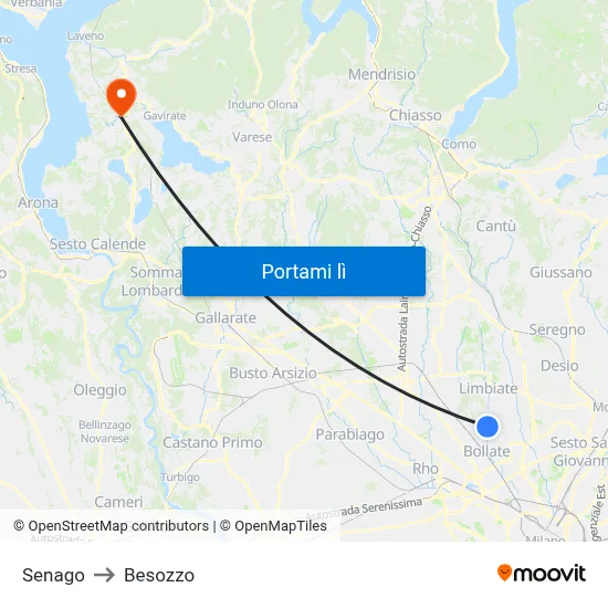 Senago to Besozzo map