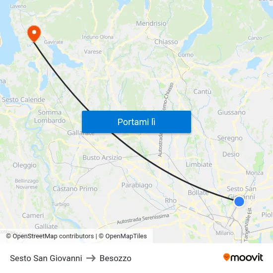 Sesto San Giovanni to Besozzo map