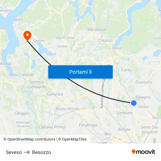 Seveso to Besozzo map