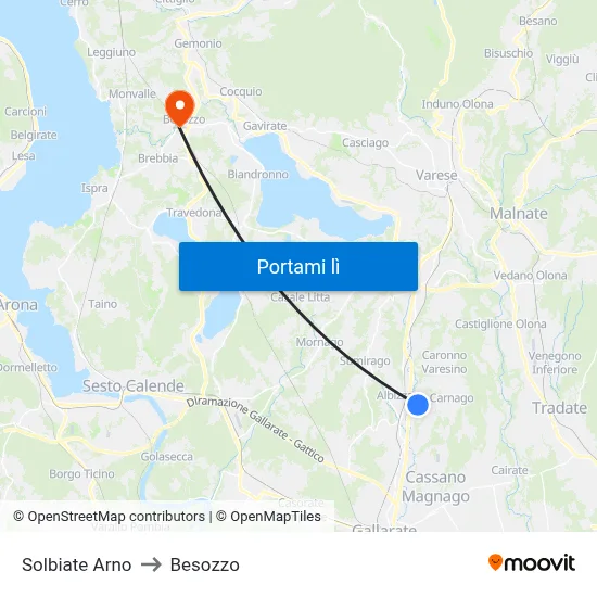 Solbiate Arno to Besozzo map