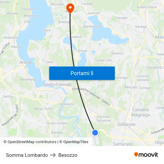 Somma Lombardo to Besozzo map