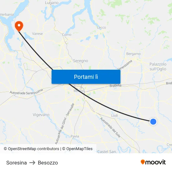 Soresina to Besozzo map