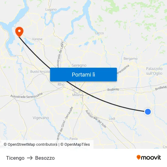 Ticengo to Besozzo map
