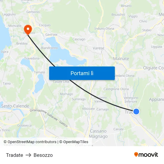 Tradate to Besozzo map