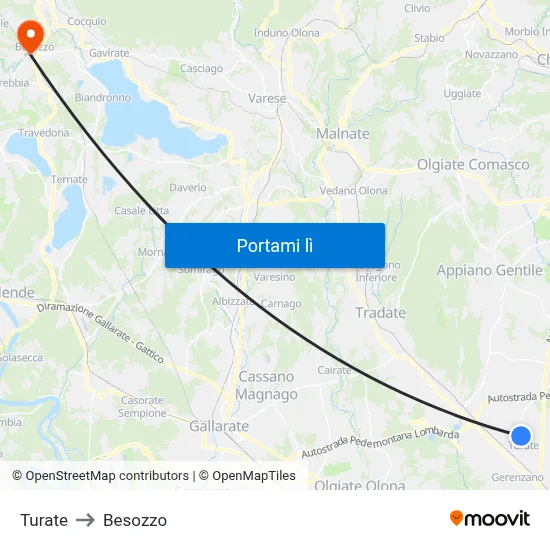 Turate to Besozzo map
