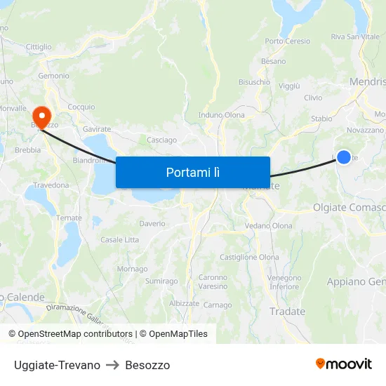 Uggiate-Trevano to Besozzo map