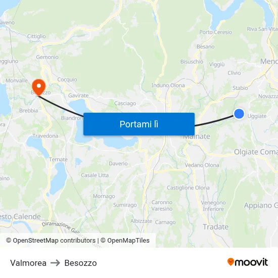 Valmorea to Besozzo map