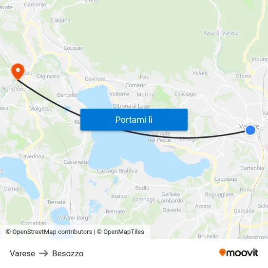 Varese to Besozzo map