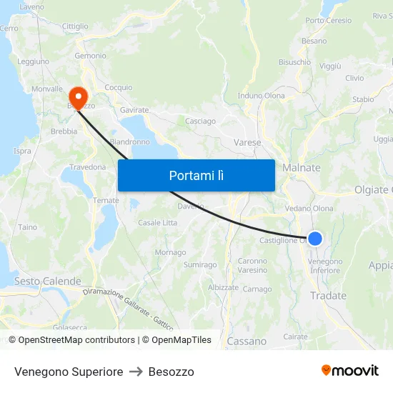 Venegono Superiore to Besozzo map