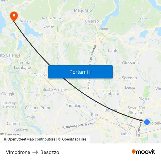 Vimodrone to Besozzo map
