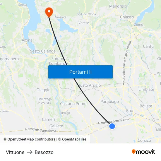 Vittuone to Besozzo map