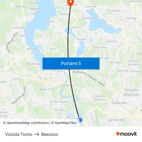 Vizzola Ticino to Besozzo map