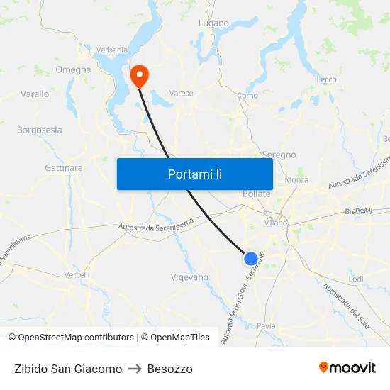 Zibido San Giacomo to Besozzo map