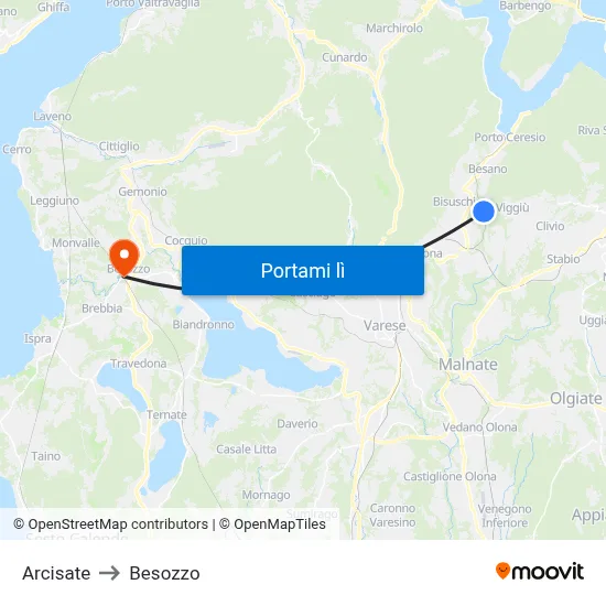 Arcisate to Besozzo map
