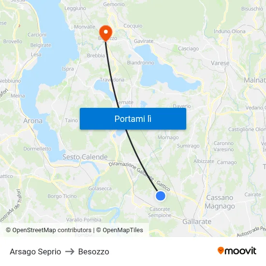 Arsago Seprio to Besozzo map