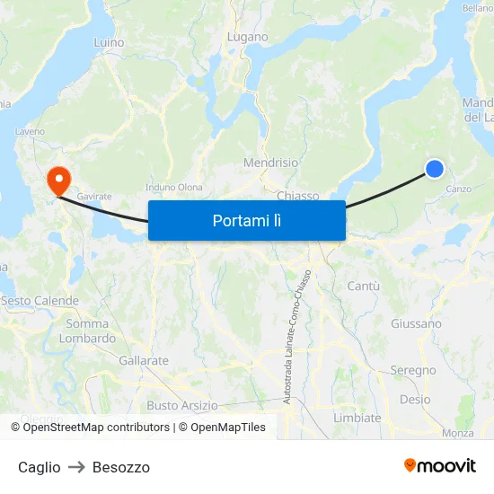 Caglio to Besozzo map