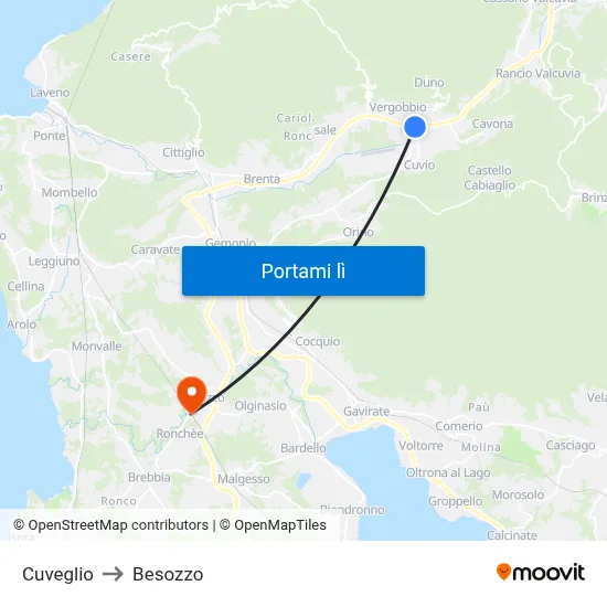 Cuveglio to Besozzo map