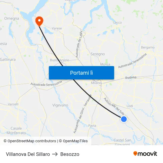 Villanova Del Sillaro to Besozzo map