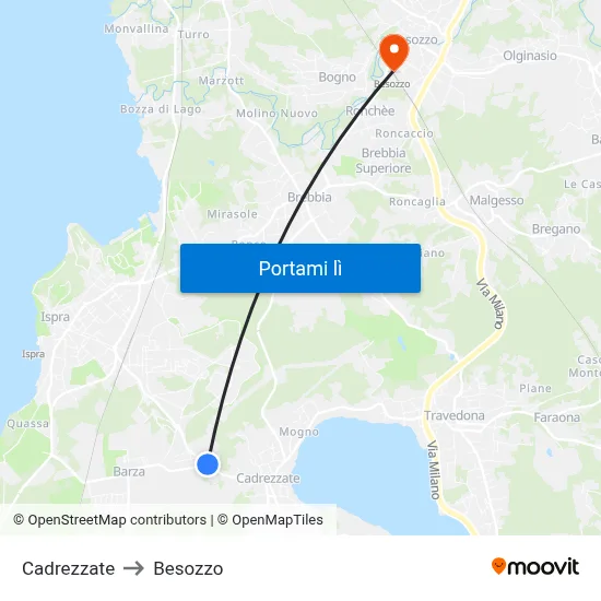 Cadrezzate to Besozzo map