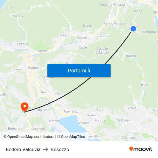 Bedero Valcuvia to Besozzo map