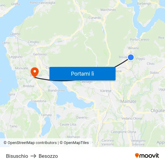 Bisuschio to Besozzo map