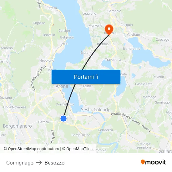 Comignago to Besozzo map