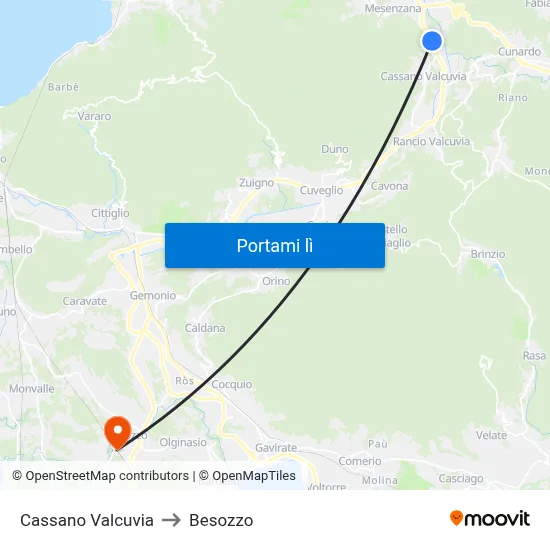 Cassano Valcuvia to Besozzo map
