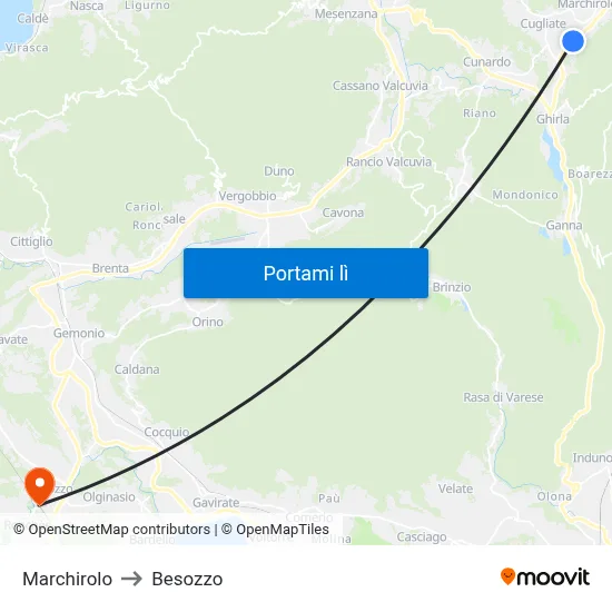 Marchirolo to Besozzo map