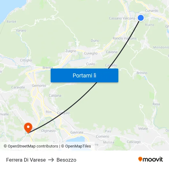Ferrera Di Varese to Besozzo map