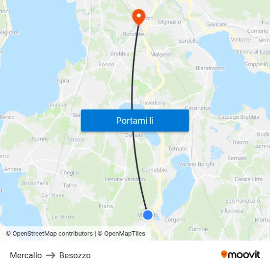 Mercallo to Besozzo map