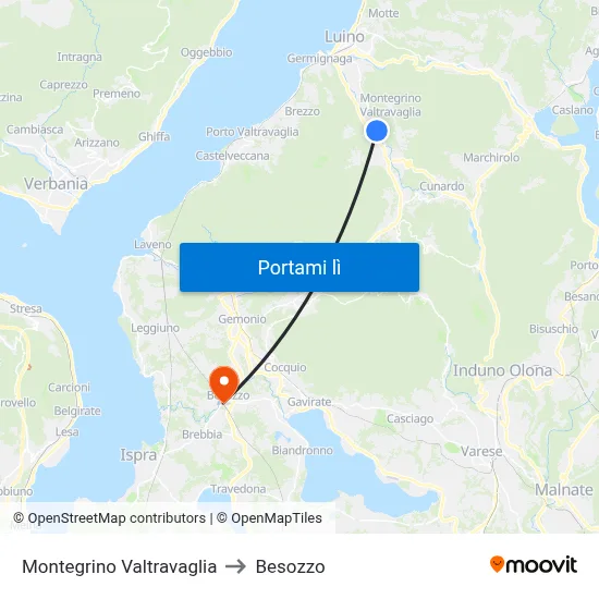 Montegrino Valtravaglia to Besozzo map