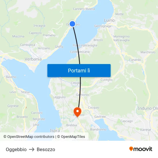 Oggebbio to Besozzo map
