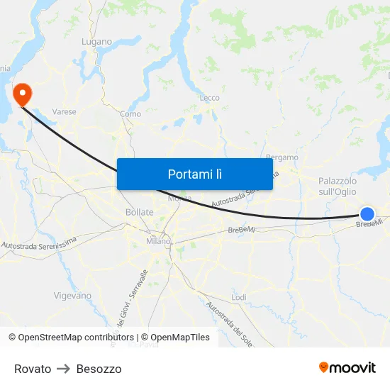 Rovato to Besozzo map