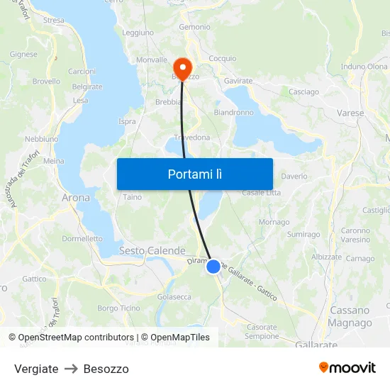 Vergiate to Besozzo map
