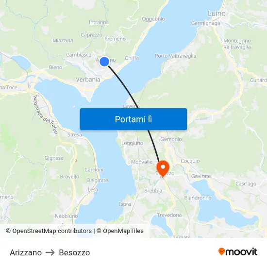 Arizzano to Besozzo map