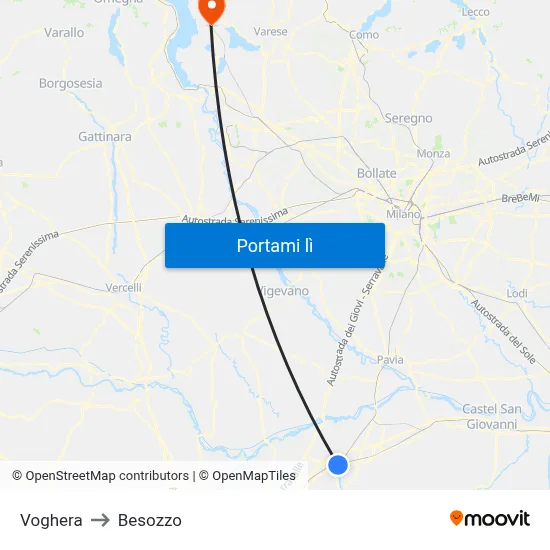 Voghera to Besozzo map