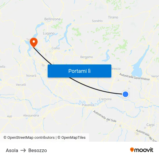 Asola to Besozzo map