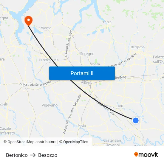 Bertonico to Besozzo map