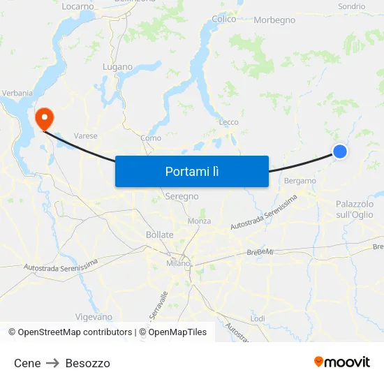 Cene to Besozzo map