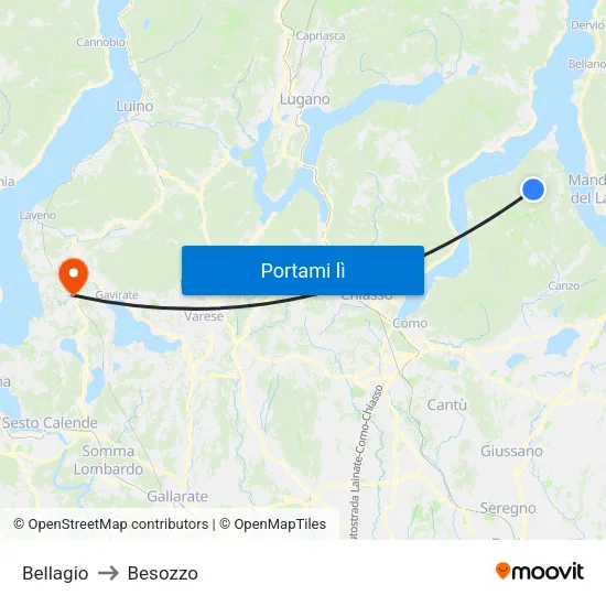 Bellagio to Besozzo map