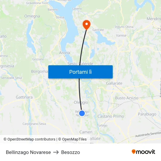 Bellinzago Novarese to Besozzo map
