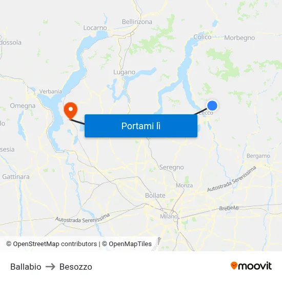 Ballabio to Besozzo map