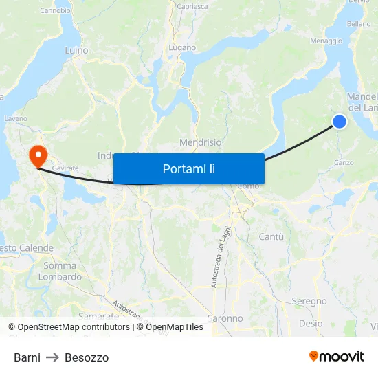 Barni to Besozzo map