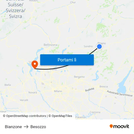 Bianzone to Besozzo map