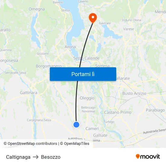 Caltignaga to Besozzo map