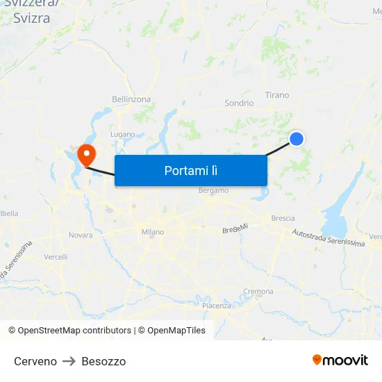 Cerveno to Besozzo map